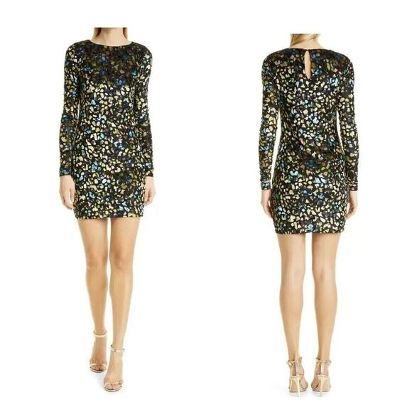 NEW Ted  BAKER LONDON Amalya Devoré Long Sleeve Body-Con Dress Sz 1 US Size 2-4 - Picture 1 of 7